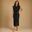 Women's Wedding Guest Sleeveless Button Slit Fitted Midi Dress