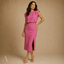 Women's Wedding Guest Sleeveless Button Slit Fitted Midi Dress