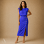 Women's Wedding Guest Sleeveless Button Slit Fitted Midi Dress