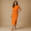 Women's Wedding Guest Sleeveless Button Slit Fitted Midi Dress
