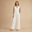 Women's Wedding Guest Sleeveless V-Neck Tie Waist Wide Leg Jumpsuit