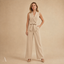 Women's Wedding Guest Sleeveless V-Neck Tie Waist Wide Leg Jumpsuit