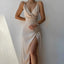 Women's Wedding Guest V-Neck Slip Slit Maxi Dress
