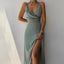 Women's Wedding Guest V-Neck Slip Slit Maxi Dress