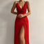Women's Wedding Guest V-Neck Slip Slit Maxi Dress