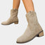 Women's Western-Stitch Round-Toe Low-Heel Mid-Calf Cowboy Boots