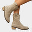 Women's Western-Stitch Round-Toe Low-Heel Mid-Calf Cowboy Boots