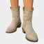 Women's Western-Stitch Round-Toe Low-Heel Mid-Calf Cowboy Boots