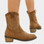 Women's Western-Stitch Round-Toe Low-Heel Mid-Calf Cowboy Boots