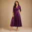 Women's Wrap V-Neck Pleated-Waist 3/4-Sleeve Fit-and-Flare Midi Dress
