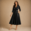 Women's Wrap V-Neck Pleated-Waist 3/4-Sleeve Fit-and-Flare Midi Dress