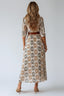 Women's Boho Brown Printed Wrap V-Neck 3/4 Sleeve Flowy Maxi Dress
