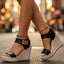 Women's Ankle Strap Gold Buckle Platform Wedge Sandals