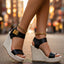 Women's Ankle Strap Gold Buckle Platform Wedge Sandals