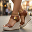 Women's Ankle Strap Gold Buckle Platform Wedge Sandals