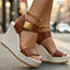Women's Ankle Strap Gold Buckle Platform Wedge Sandals