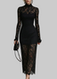 Women's Elegant Black Floral Lace Long Sleeve Maxi Dress