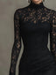 Women's Elegant Black Floral Lace Long Sleeve Maxi Dress