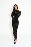 Women's Elegant Black Floral Lace Long Sleeve Maxi Dress