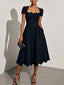 Women's Chic Black Scalloped Neckline Midi Dress