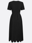 Women's Chic Black Scalloped Neckline Midi Dress