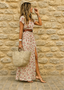 Women's Boho Tie Waist Slit Maxi Dress