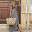 Women's Boho Tie Waist Slit Maxi Dress