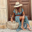 Women's Boho Tie Waist Slit Maxi Dress