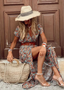 Women's Boho Tie Waist Slit Maxi Dress