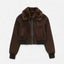 Women’s Brown Faux Fur Collar Cotton Bomber Jacket