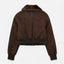 Women’s Brown Faux Fur Collar Cotton Bomber Jacket