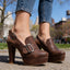 Women's Buckle Detail Platform Block Heel Slingback Sandals
