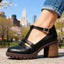 Women's Buckle T-Strap Lug Sole Mary Jane Heels