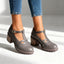 Women's Buckle T-Strap Lug Sole Mary Jane Heels