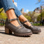 Women's Buckle T-Strap Lug Sole Mary Jane Heels