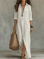 Women's Button Front Collared Shirt Maxi Dress