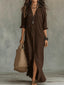 Women's Button Front Collared Shirt Maxi Dress