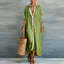 Women's Casual Button Down Collared Roll Sleeve Maxi Dress