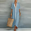 Women's Casual Button Down Collared Roll Sleeve Maxi Dress
