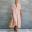 Women's Casual Button Down Collared Roll Sleeve Maxi Dress