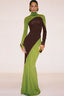 Women’s Chic Colorblock Turtle Neck Maxi Dress