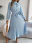 Women's Chic Pleated Wedding Guest Midi Dress with Belted Waist