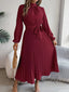 Women's Chic Pleated Wedding Guest Midi Dress with Belted Waist