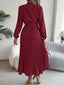 Women's Chic Pleated Wedding Guest Midi Dress with Belted Waist