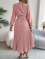 Women's Chic Pleated Wedding Guest Midi Dress with Belted Waist