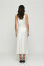 Women's Fitted White Sleeveless Cowl Neck Ruched Midi Dress