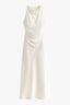Women's Fitted White Sleeveless Cowl Neck Ruched Midi Dress
