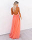 Women's Vibrant Deep V-Neck Orange Summer Maxi Dress