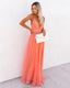 Women's Vibrant Deep V-Neck Orange Summer Maxi Dress