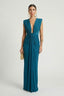 Women's Formal Deep V-Neck Ruched Sleeveless Fitted Maxi Dress